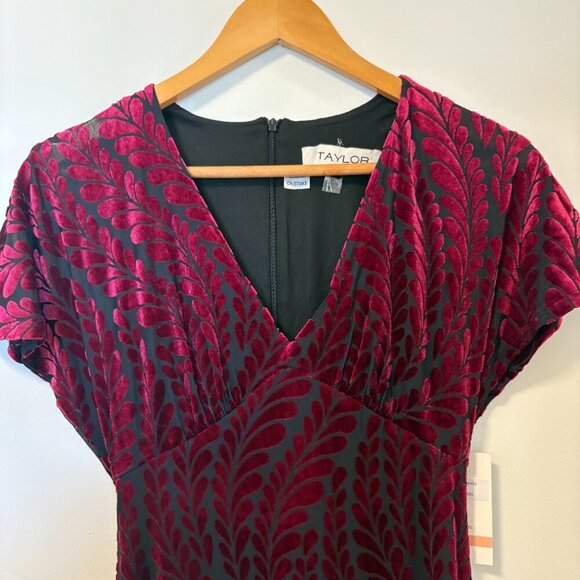 Taylor Dolman Sleeve Velvet Burnout Dress NEW Burgundy Flowy Fall Leaves Classic - Picture 5 of 15